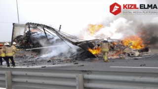 İstanbul'da otomobil ile tırın karıştığı kazada araçlarda çıkan yangın söndürüldü